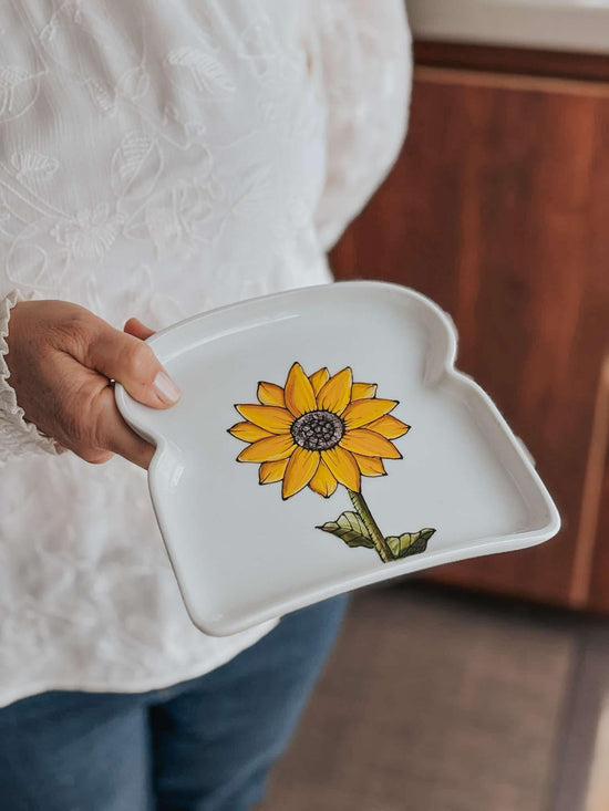 Assiette en forme de toast design tournesol