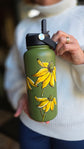 Gourde d'eau 32 oz isolante verte, design peint à la main fleur rudbeckie Pero