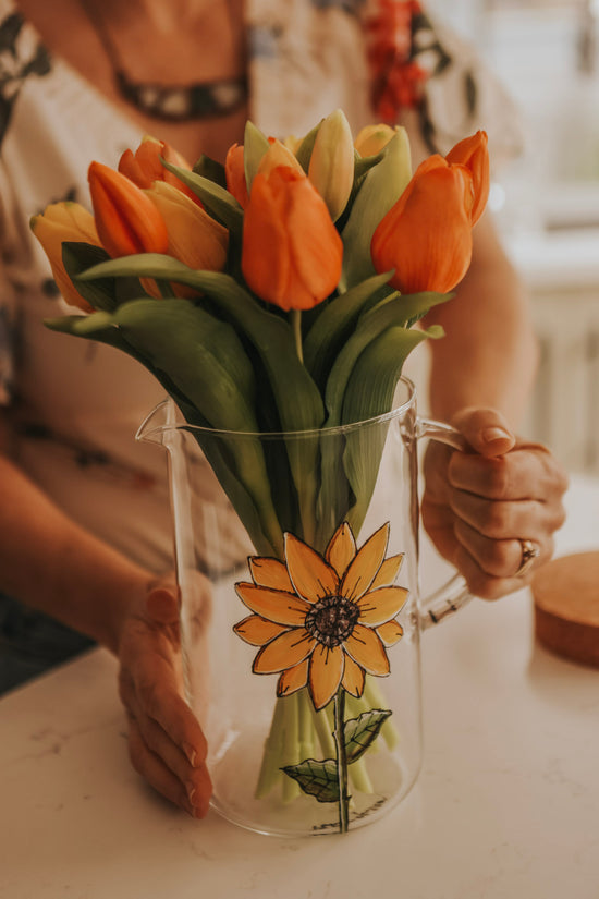 Sunflower design glass water carafe