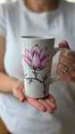 Large stoneware mug, 2 flowers on each side, for coffee