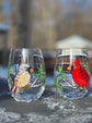 Duo de verres sans pied couple oiseaux cardinal