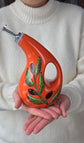 Grande Bouteille en grès orange pour huile ou vinaigre peinte à la main design olives kalamata