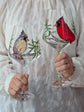 Duo de verres sur pieds oiseau cardinaux