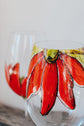 Duo of  half red flower design wine glasses