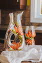 Water carafe and 1 duo of stemless glasses 2 white flowers
