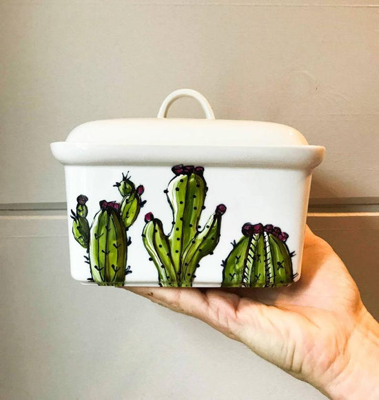 Porcelain cactus butter dish
