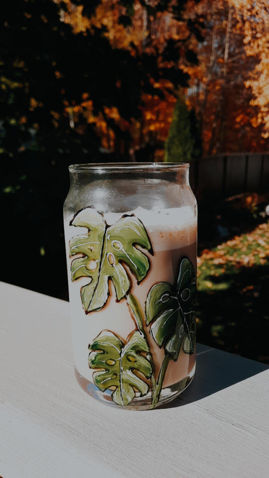 Verre - canette design plante Monstera