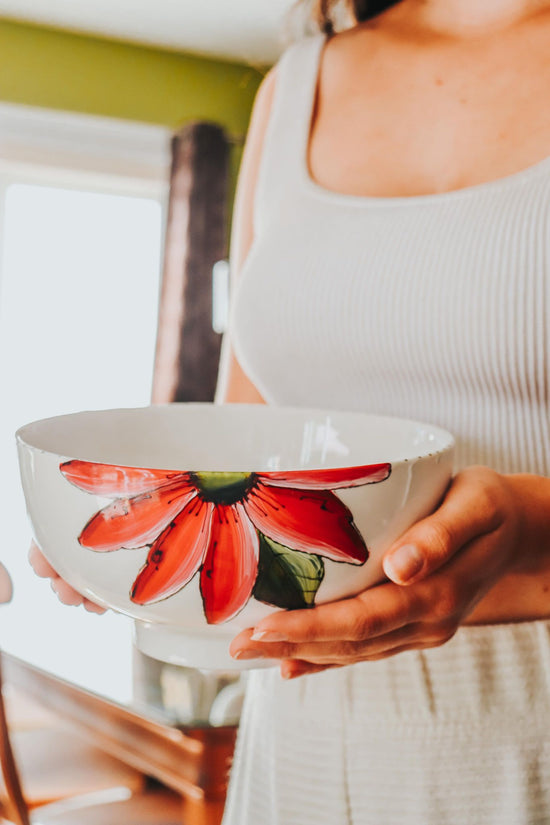 Bol de service design fleur rouge