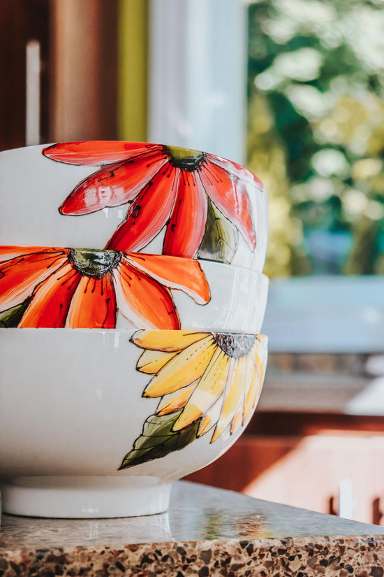 Bol de service design fleur rouge