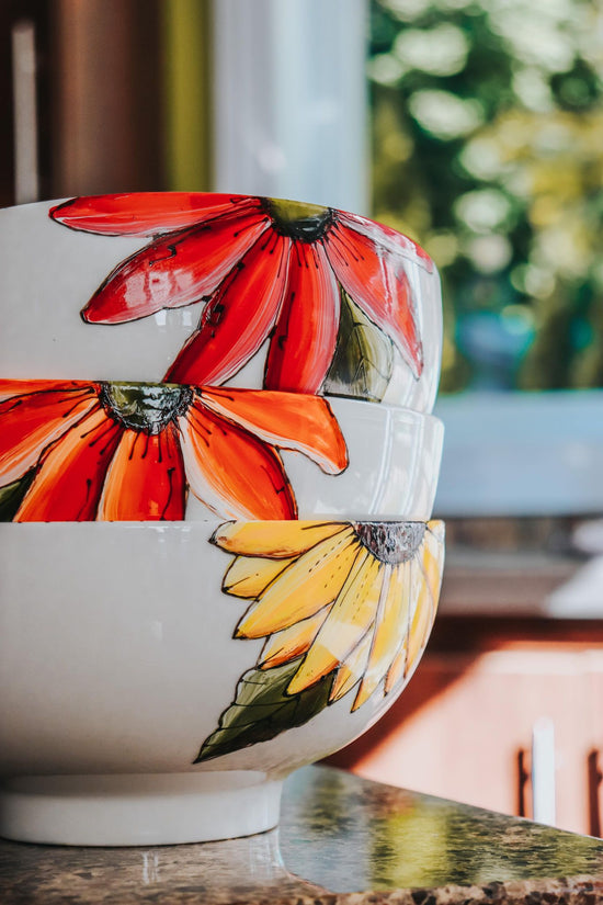 Bol de service design fleur orange