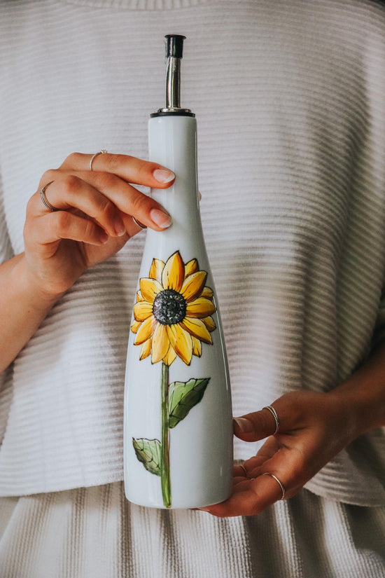 Bouteille d'huile ou vinaigre design fleur tournesol