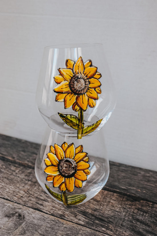 Duo de verres sans pied design fleur tournesol