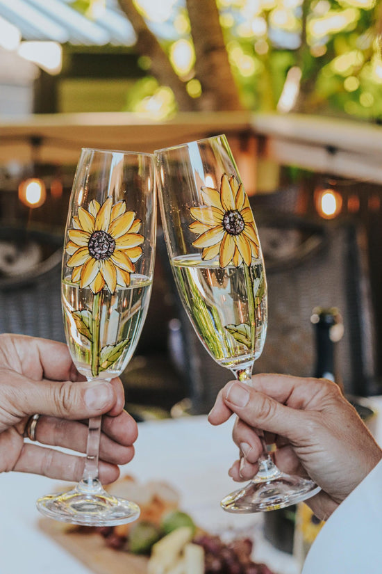 Duo de flûtes à champagne tournesol