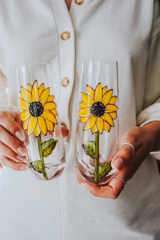 Duo de flûtes à champagne tournesol