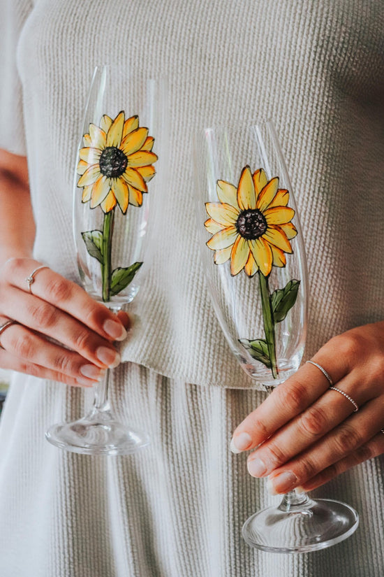 Duo de flûtes à champagne tournesol