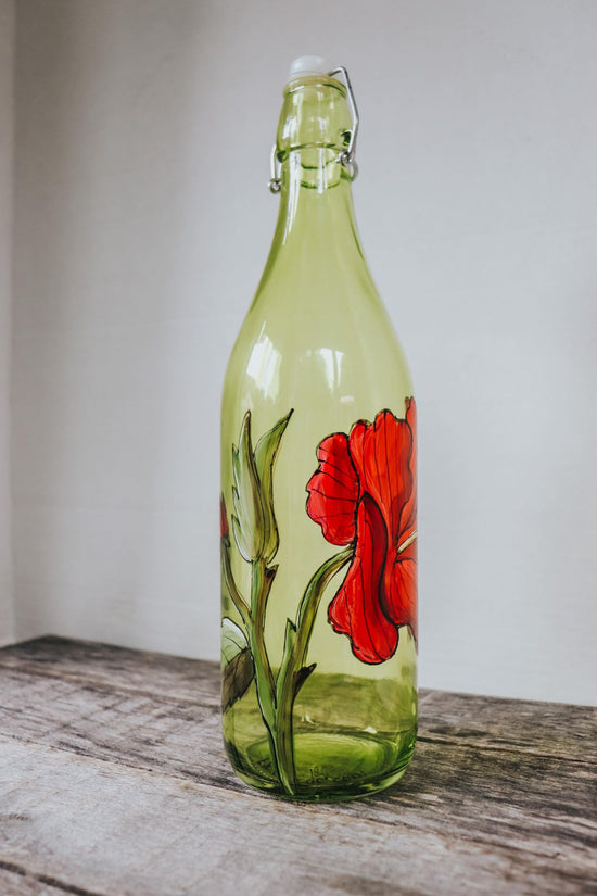 Carafe d'eau en verre design hibiscus rouge
