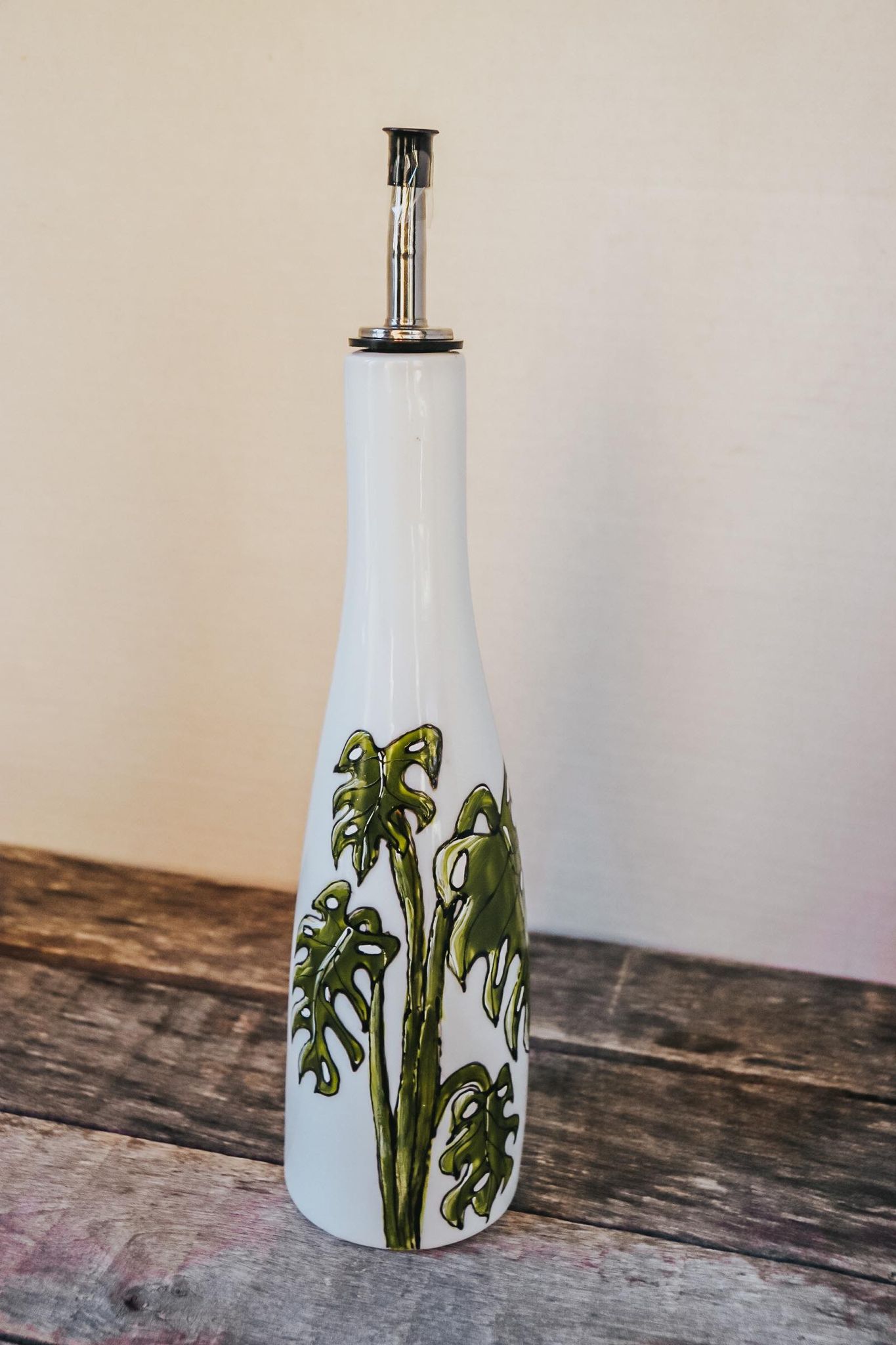 Bouteille pour huile, vinaigre ou sirop d'érable peint à la main