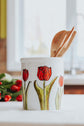 Recycled glass bottle for oil or dressing, red tulip flower design