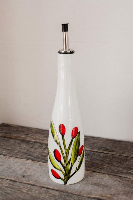 Hand-painted oil or vinegar bottle olive design