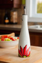 Stoneware bottle for red flower design oil or vinegar