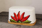 Red flower butter dish with bamboo base