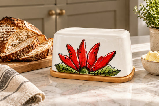 Beurrier fleur rouge avec base en bambou