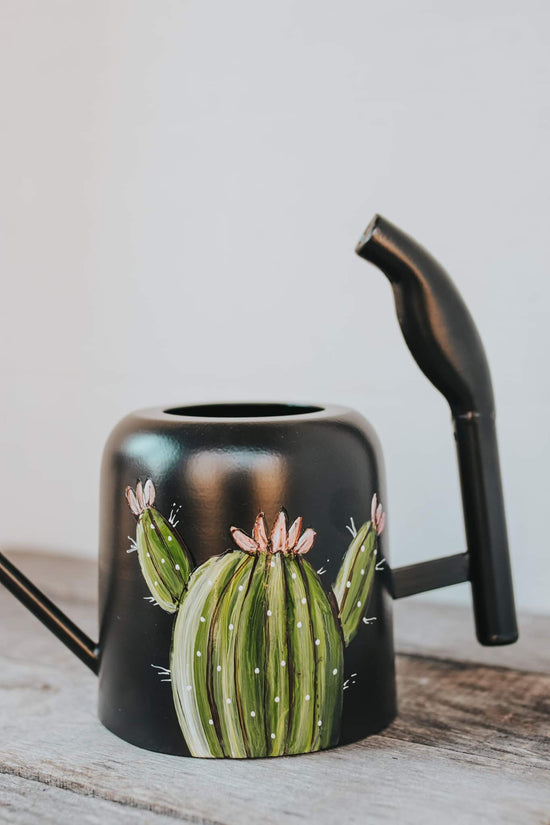 Black watering can design cactus