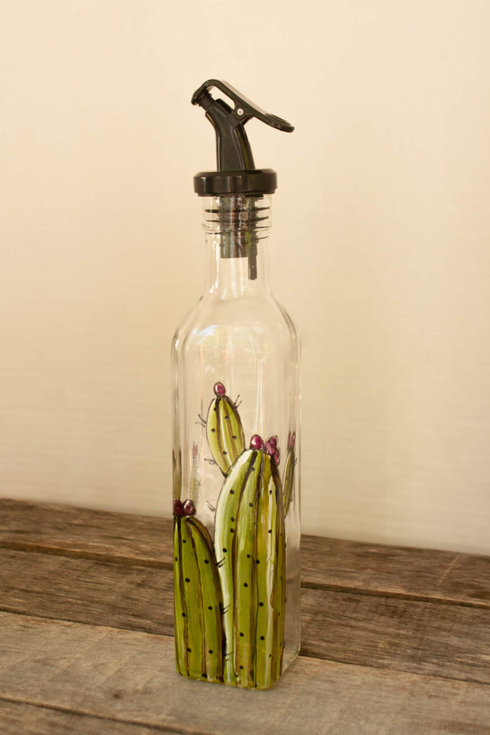 Bouteille en verre pour huile ou vinaigrette design cactus