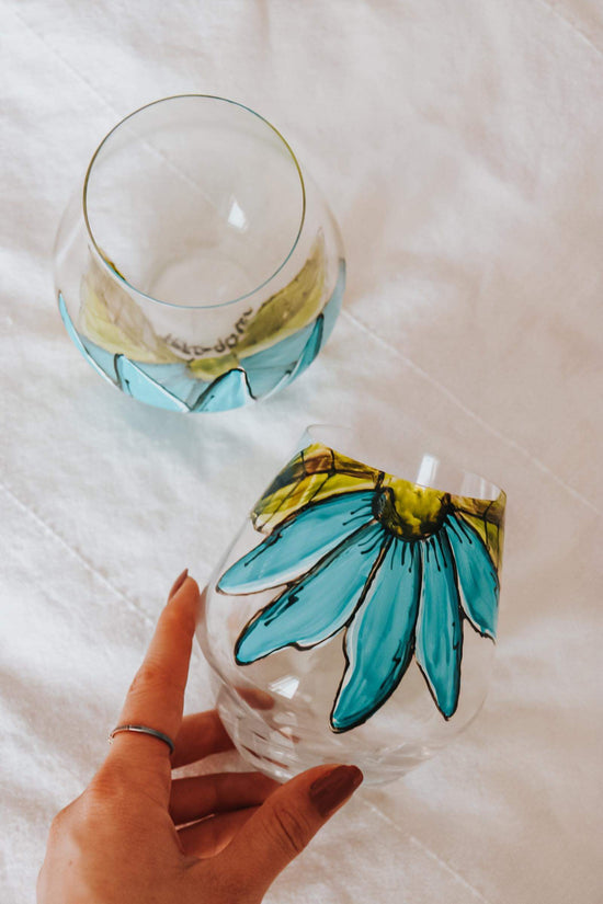 Duo de verre fleurs turquoise
