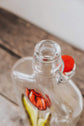 Recycled glass bottle for oil or dressing, red tulip design