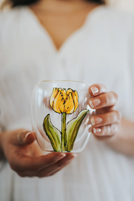 Double wall glass design turquoise flower