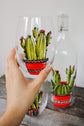 Carafe d'eau et duo de verres sans pied design fleur cactus