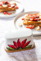Red flower butter dish with bamboo base