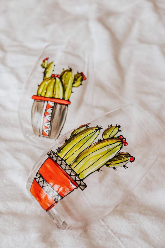 Duo de verres sans pied design cactus