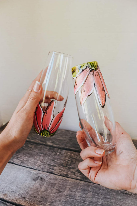 Duo de flûtes à champagne fleur rose