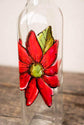 Bouteille en verre pour huile ou vinaigrette design fleur rouge peinte à la main