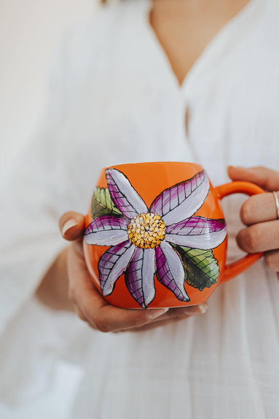Purple stoneware cup cactus design