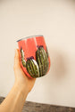 Cactus design coral steel insulating glass with lid and straw