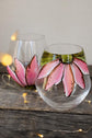 Duo of glasses without base, shimmery ping flower design