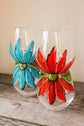 Duo of red flower design wine glasses