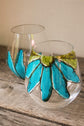 Duo of glasses without base, turquoise flower design