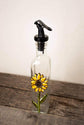 Glass bottle for oil or vinaigrette design sunflower hand painted