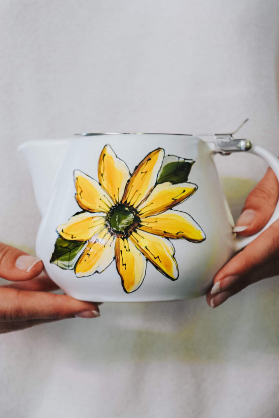 Théière avec infuseur design fleur jaune