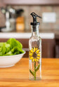 Glass bottle for oil or vinaigrette design sunflower hand painted