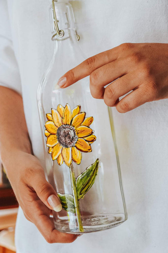 Carafe d'eau en verre design tournesol