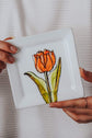 Orange tulip design square plate