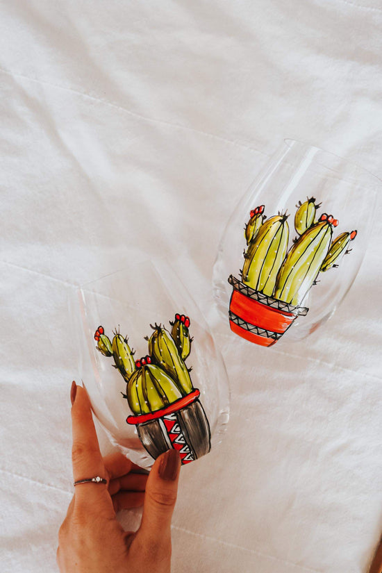 Duo de verres sans pied design cactus