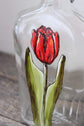 Recycled glass bottle for oil or dressing, red tulip design
