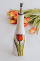 Bouteille pour huile ou vinaigre dessin tulipe peint par Pero