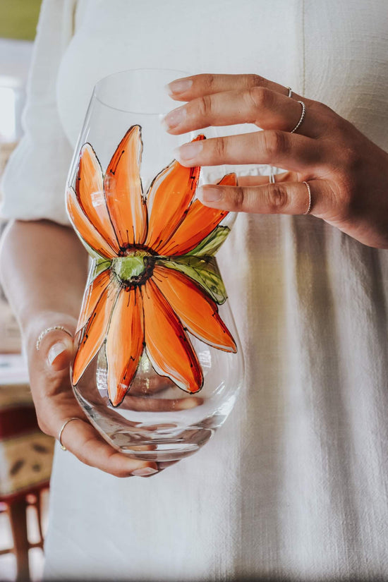 Duo verres sans pied design demi fleurs oranges